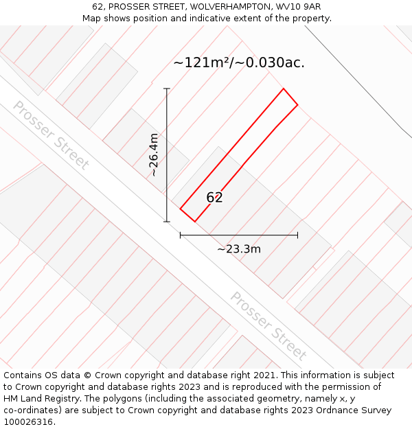 62, PROSSER STREET, WOLVERHAMPTON, WV10 9AR: Plot and title map