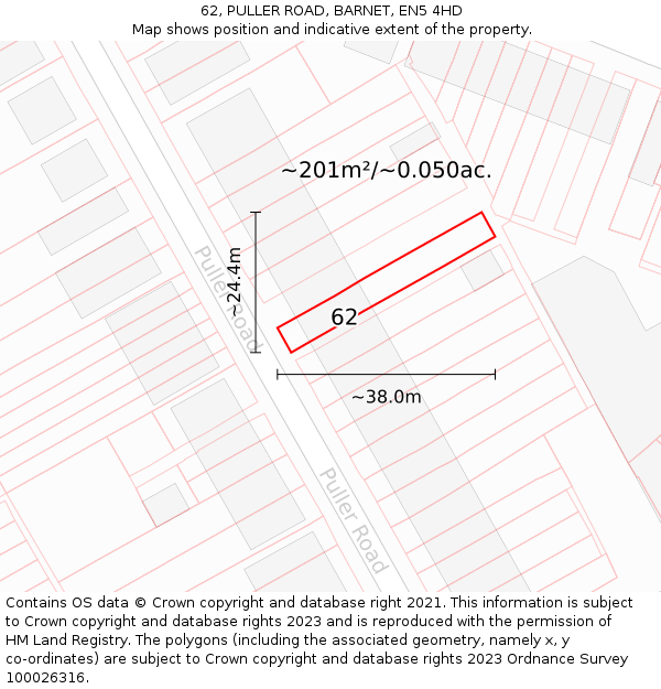 62, PULLER ROAD, BARNET, EN5 4HD: Plot and title map