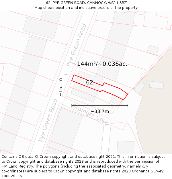 62, PYE GREEN ROAD, CANNOCK, WS11 5RZ: Plot and title map