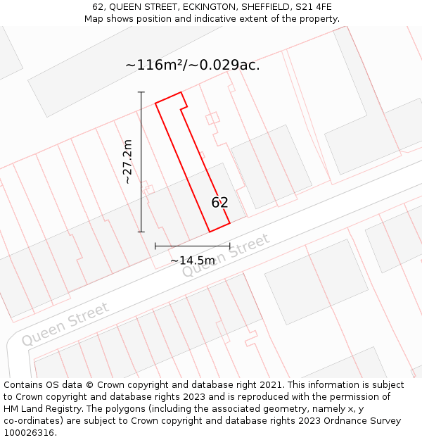 62, QUEEN STREET, ECKINGTON, SHEFFIELD, S21 4FE: Plot and title map