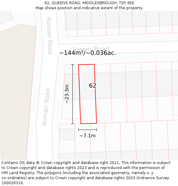 62, QUEENS ROAD, MIDDLESBROUGH, TS5 6EE: Plot and title map