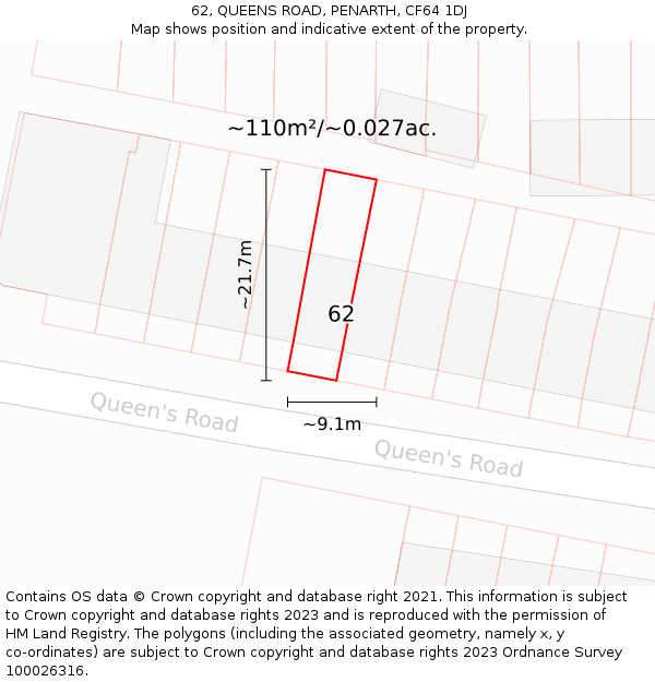 62, QUEENS ROAD, PENARTH, CF64 1DJ: Plot and title map