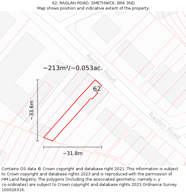 62, RAGLAN ROAD, SMETHWICK, B66 3ND: Plot and title map