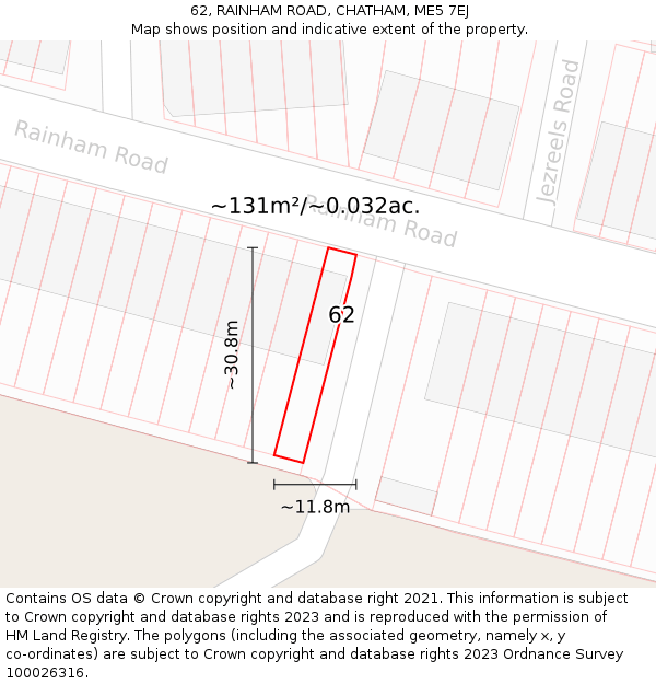 62, RAINHAM ROAD, CHATHAM, ME5 7EJ: Plot and title map