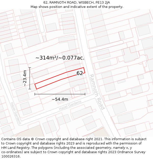 62, RAMNOTH ROAD, WISBECH, PE13 2JA: Plot and title map