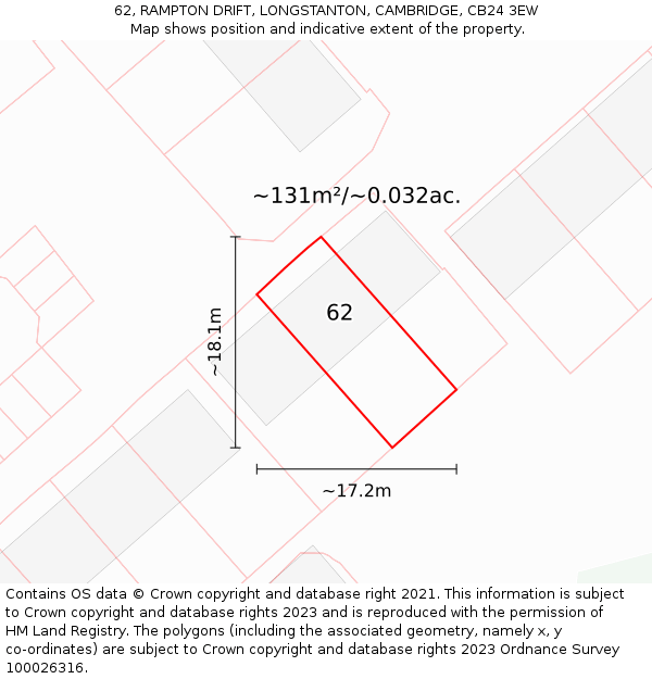 62, RAMPTON DRIFT, LONGSTANTON, CAMBRIDGE, CB24 3EW: Plot and title map