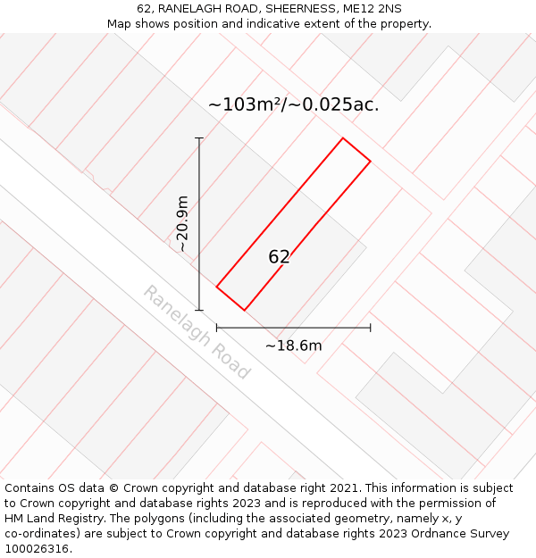 62, RANELAGH ROAD, SHEERNESS, ME12 2NS: Plot and title map