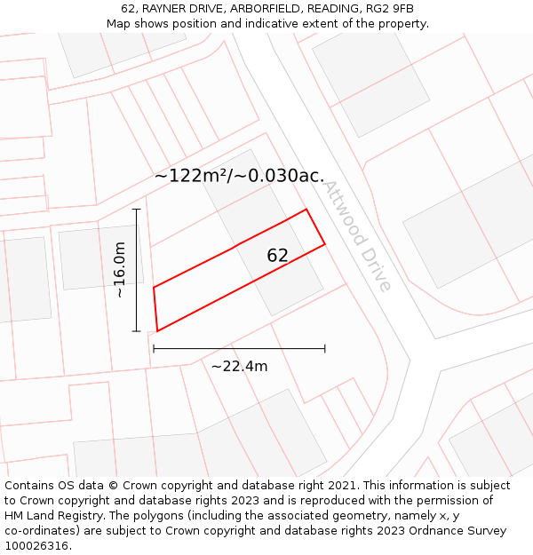 62, RAYNER DRIVE, ARBORFIELD, READING, RG2 9FB: Plot and title map