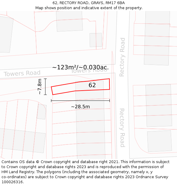 62, RECTORY ROAD, GRAYS, RM17 6BA: Plot and title map