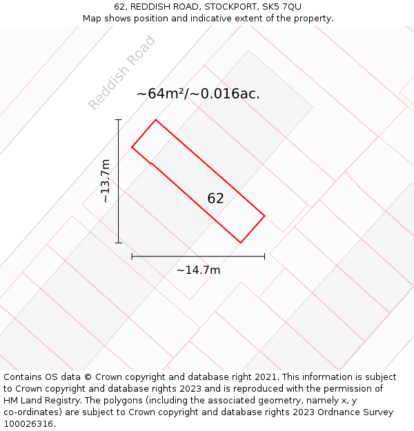 62, REDDISH ROAD, STOCKPORT, SK5 7QU: Plot and title map