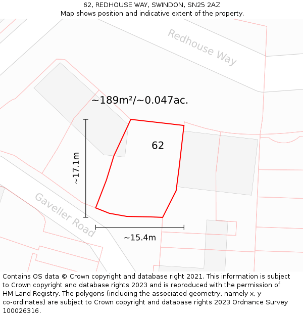 62, REDHOUSE WAY, SWINDON, SN25 2AZ: Plot and title map
