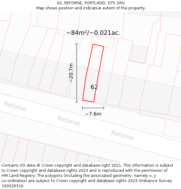 62, REFORNE, PORTLAND, DT5 2AN: Plot and title map