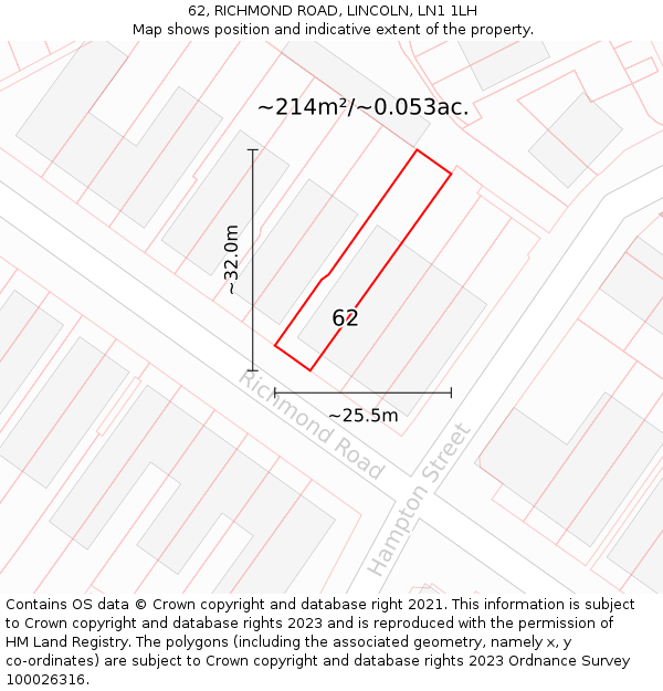 62, RICHMOND ROAD, LINCOLN, LN1 1LH: Plot and title map