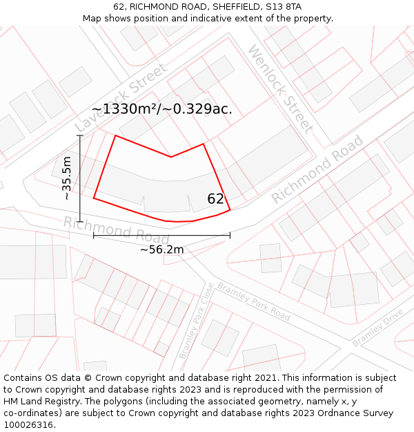 62, RICHMOND ROAD, SHEFFIELD, S13 8TA: Plot and title map