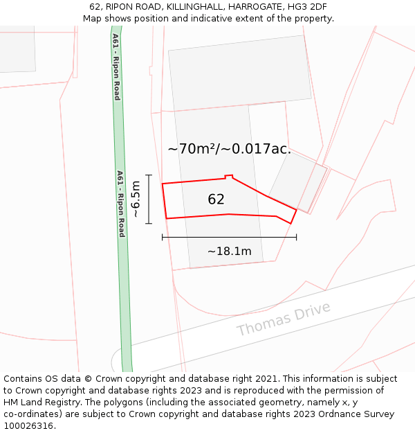 62, RIPON ROAD, KILLINGHALL, HARROGATE, HG3 2DF: Plot and title map