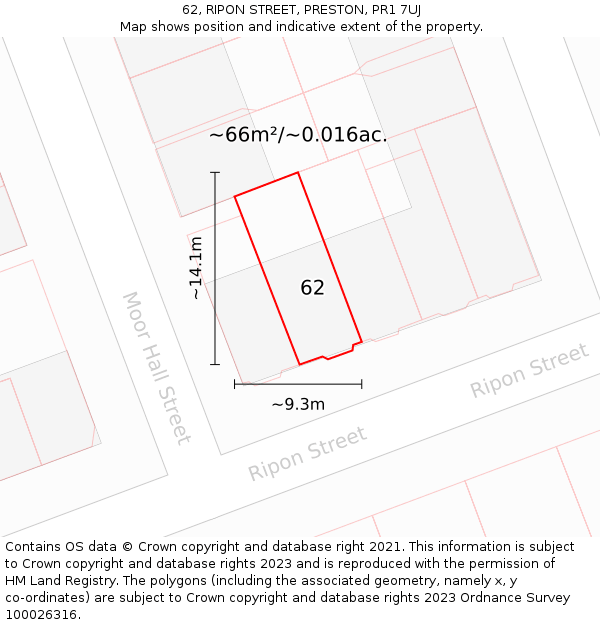 62, RIPON STREET, PRESTON, PR1 7UJ: Plot and title map