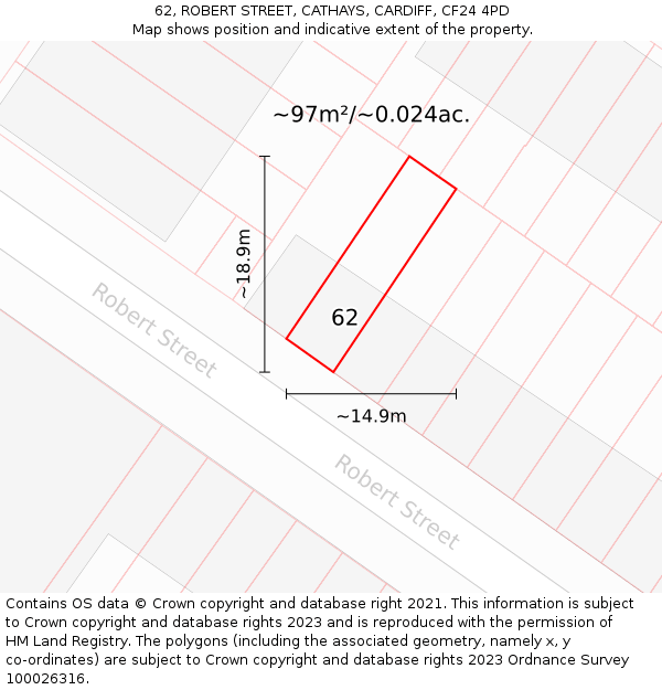 62, ROBERT STREET, CATHAYS, CARDIFF, CF24 4PD: Plot and title map
