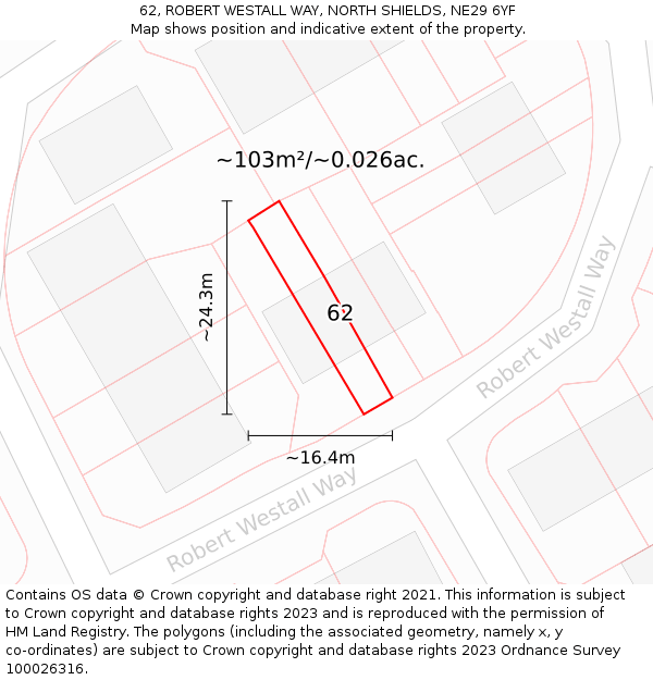 62, ROBERT WESTALL WAY, NORTH SHIELDS, NE29 6YF: Plot and title map