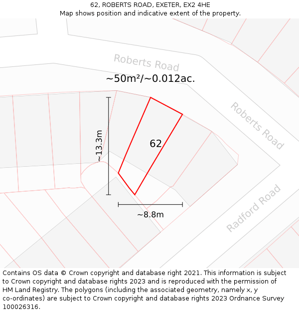 62, ROBERTS ROAD, EXETER, EX2 4HE: Plot and title map