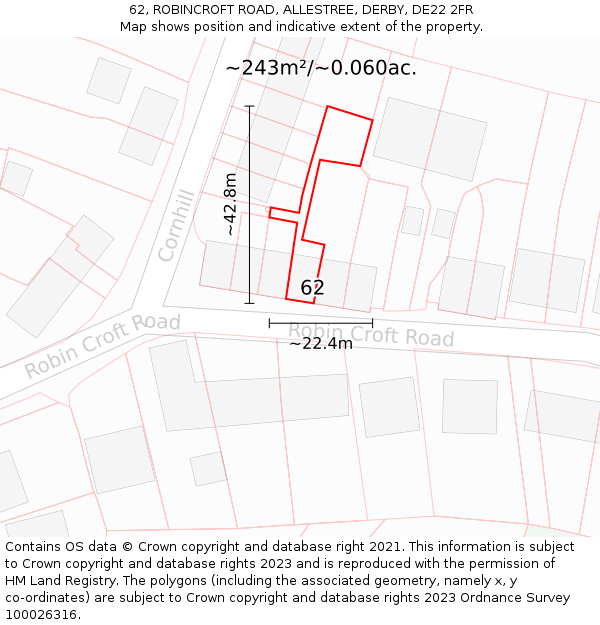 62, ROBINCROFT ROAD, ALLESTREE, DERBY, DE22 2FR: Plot and title map