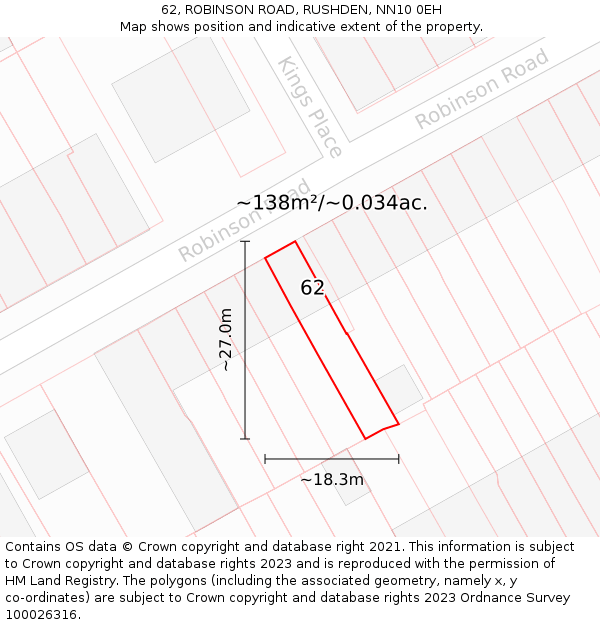 62, ROBINSON ROAD, RUSHDEN, NN10 0EH: Plot and title map