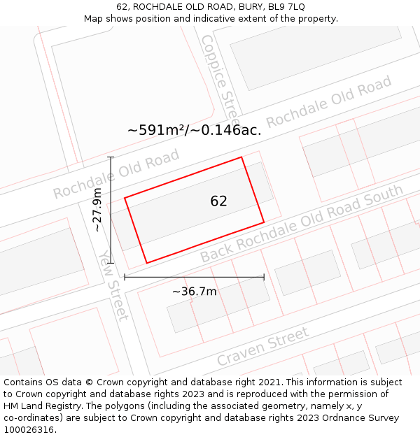 62, ROCHDALE OLD ROAD, BURY, BL9 7LQ: Plot and title map