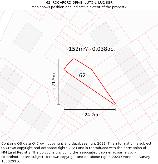 62, ROCHFORD DRIVE, LUTON, LU2 8SR: Plot and title map