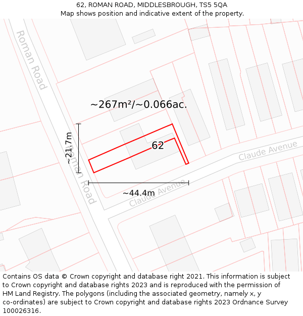 62, ROMAN ROAD, MIDDLESBROUGH, TS5 5QA: Plot and title map