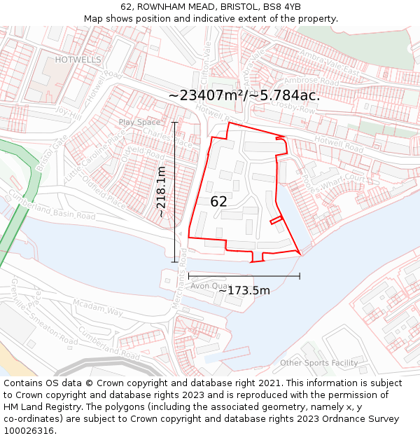 62, ROWNHAM MEAD, BRISTOL, BS8 4YB: Plot and title map