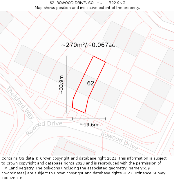 62, ROWOOD DRIVE, SOLIHULL, B92 9NG: Plot and title map
