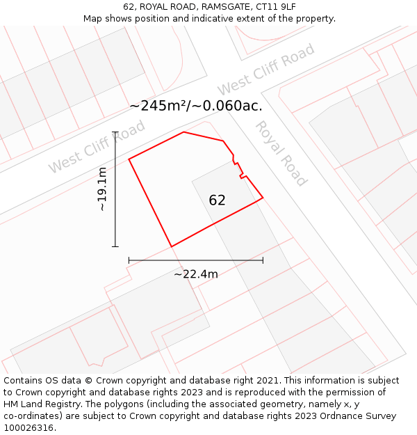 62, ROYAL ROAD, RAMSGATE, CT11 9LF: Plot and title map