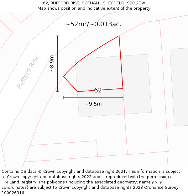 62, RUFFORD RISE, SOTHALL, SHEFFIELD, S20 2DW: Plot and title map