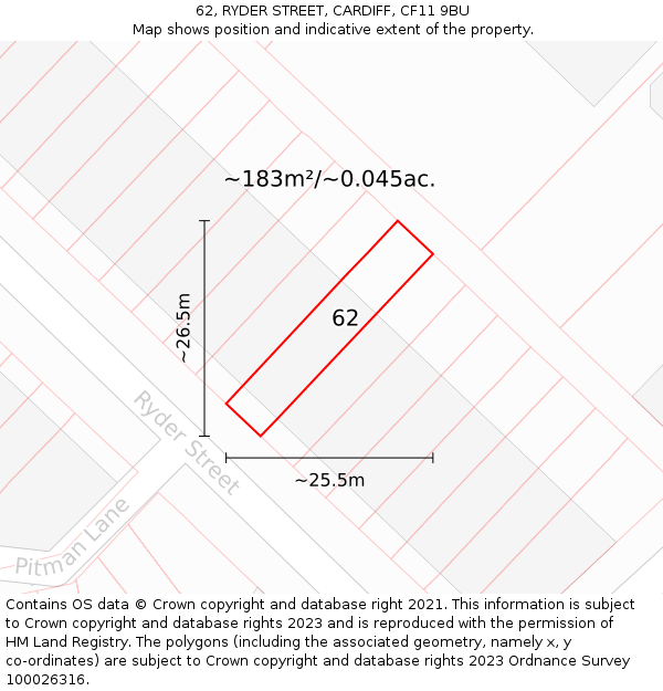 62, RYDER STREET, CARDIFF, CF11 9BU: Plot and title map