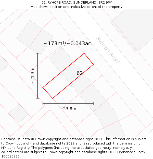 62, RYHOPE ROAD, SUNDERLAND, SR2 9PY: Plot and title map