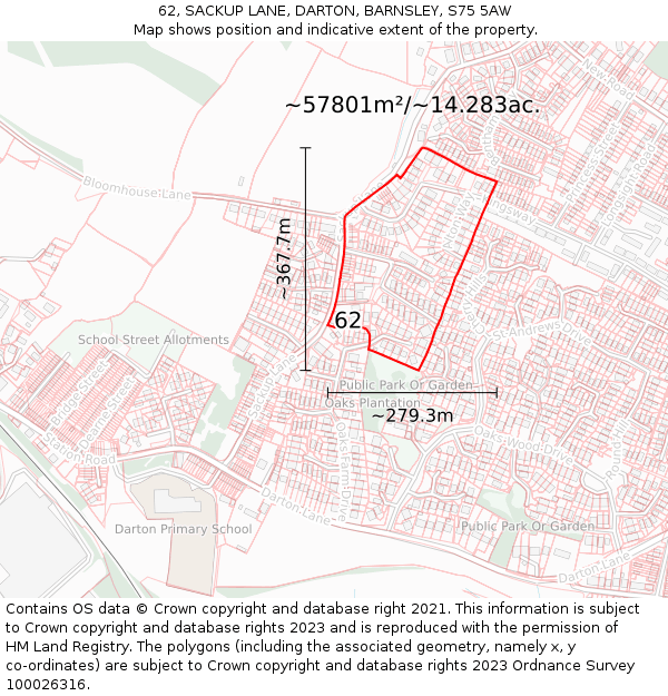 62, SACKUP LANE, DARTON, BARNSLEY, S75 5AW: Plot and title map