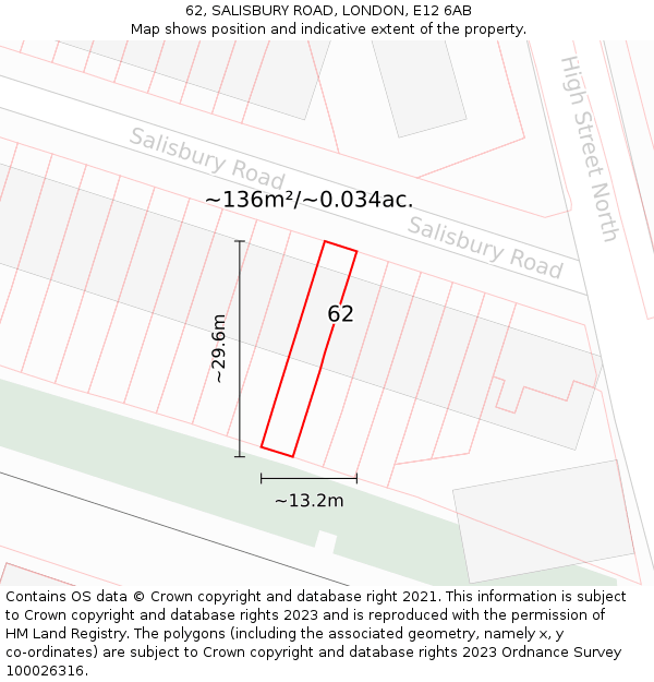 62, SALISBURY ROAD, LONDON, E12 6AB: Plot and title map