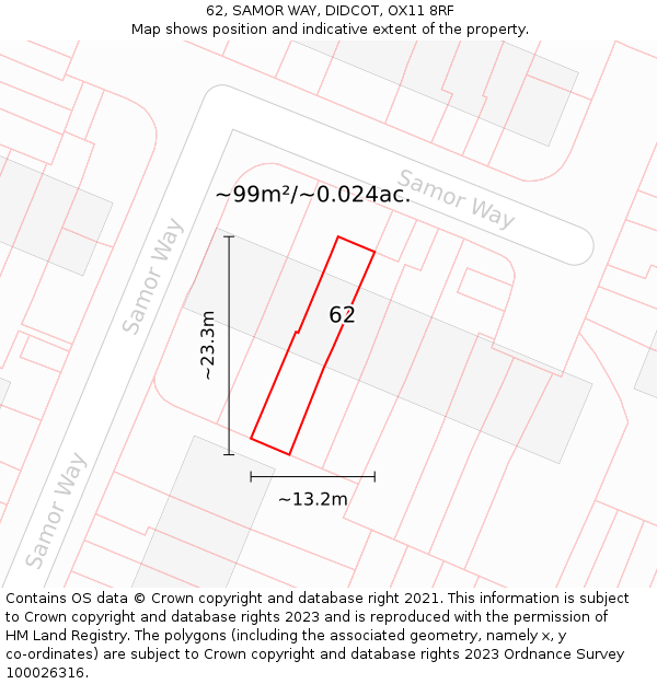 62, SAMOR WAY, DIDCOT, OX11 8RF: Plot and title map