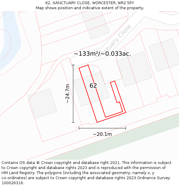 62, SANCTUARY CLOSE, WORCESTER, WR2 5PY: Plot and title map