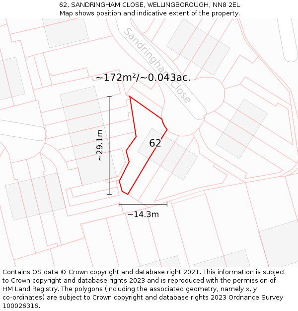 62, SANDRINGHAM CLOSE, WELLINGBOROUGH, NN8 2EL: Plot and title map
