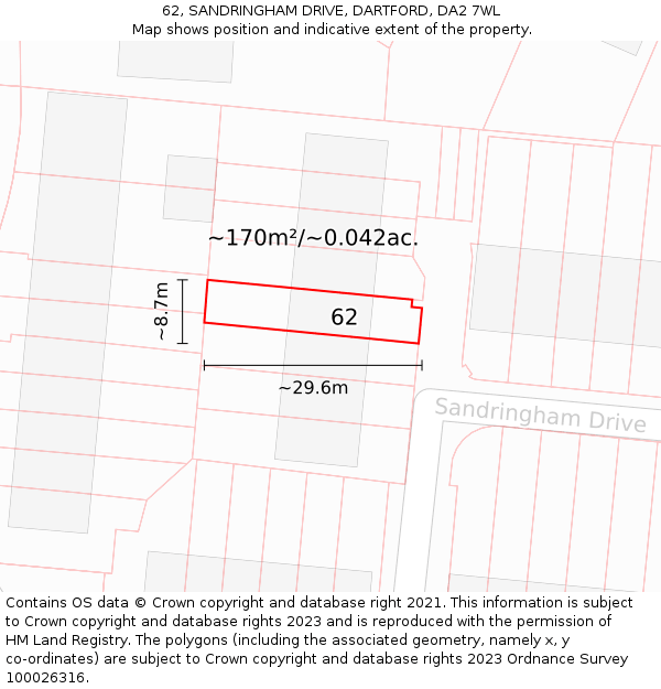 62, SANDRINGHAM DRIVE, DARTFORD, DA2 7WL: Plot and title map