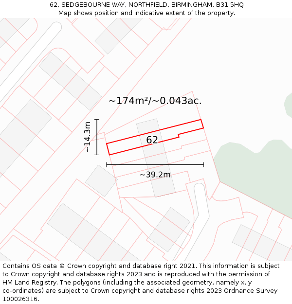 62, SEDGEBOURNE WAY, NORTHFIELD, BIRMINGHAM, B31 5HQ: Plot and title map