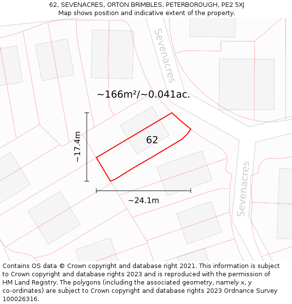 62, SEVENACRES, ORTON BRIMBLES, PETERBOROUGH, PE2 5XJ: Plot and title map