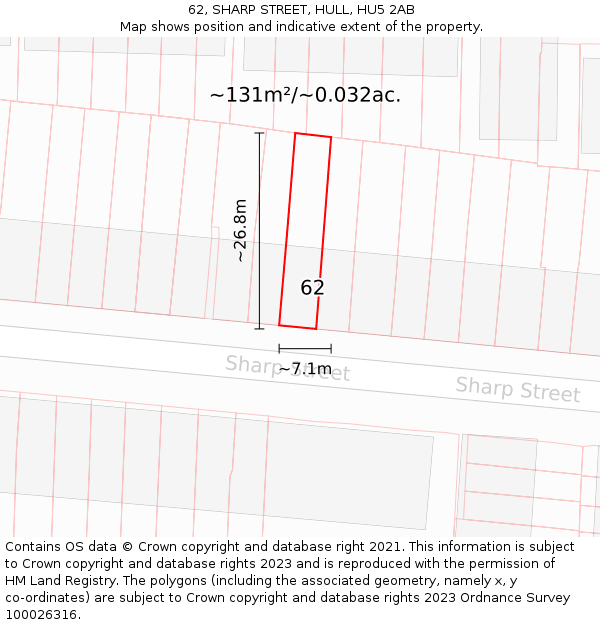 62, SHARP STREET, HULL, HU5 2AB: Plot and title map