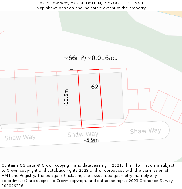 62, SHAW WAY, MOUNT BATTEN, PLYMOUTH, PL9 9XH: Plot and title map