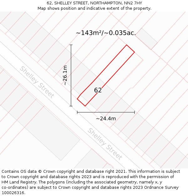 62, SHELLEY STREET, NORTHAMPTON, NN2 7HY: Plot and title map