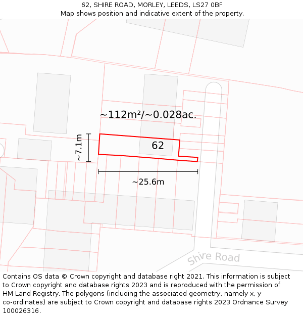 62, SHIRE ROAD, MORLEY, LEEDS, LS27 0BF: Plot and title map