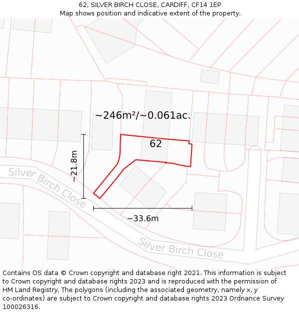 62, SILVER BIRCH CLOSE, CARDIFF, CF14 1EP: Plot and title map
