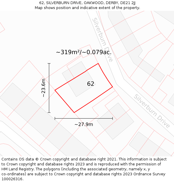 62, SILVERBURN DRIVE, OAKWOOD, DERBY, DE21 2JJ: Plot and title map