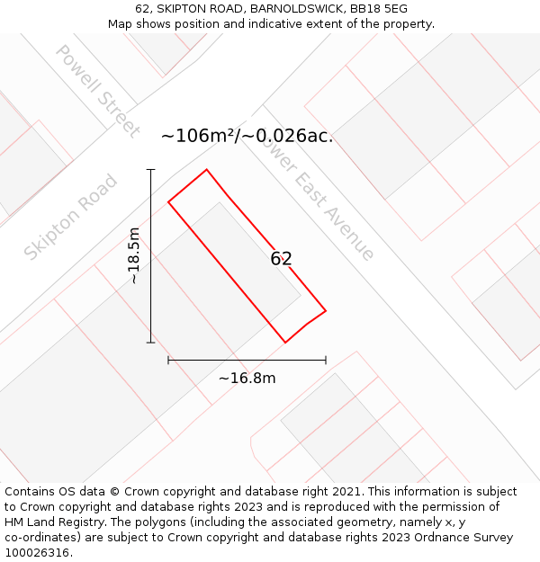 62, SKIPTON ROAD, BARNOLDSWICK, BB18 5EG: Plot and title map
