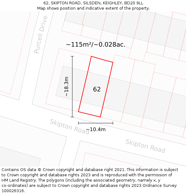62, SKIPTON ROAD, SILSDEN, KEIGHLEY, BD20 9LL: Plot and title map